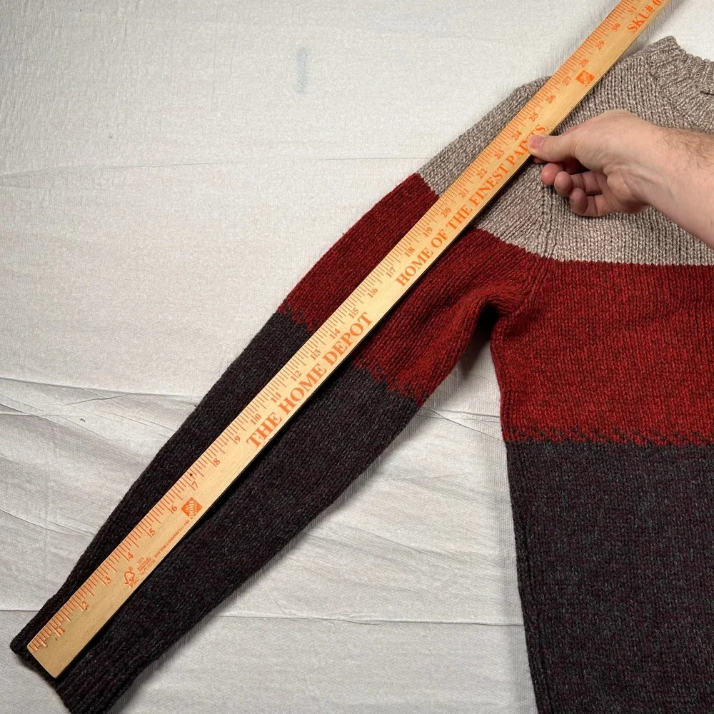 LL Bean Sweater Mens Sm 100% Lambswool Colorblock Crewneck Autumn Earth Tones